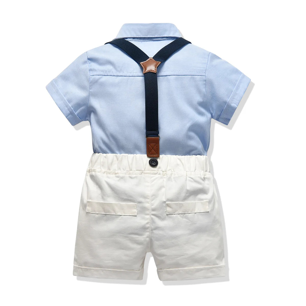 Zweiteilige Baby-Jungen-Gentleman-Fliege, einfarbig, kurze Ärmel, Shorts, Sommer-Baby-Kleidungsset, Kinderboutique-Kleidungsset