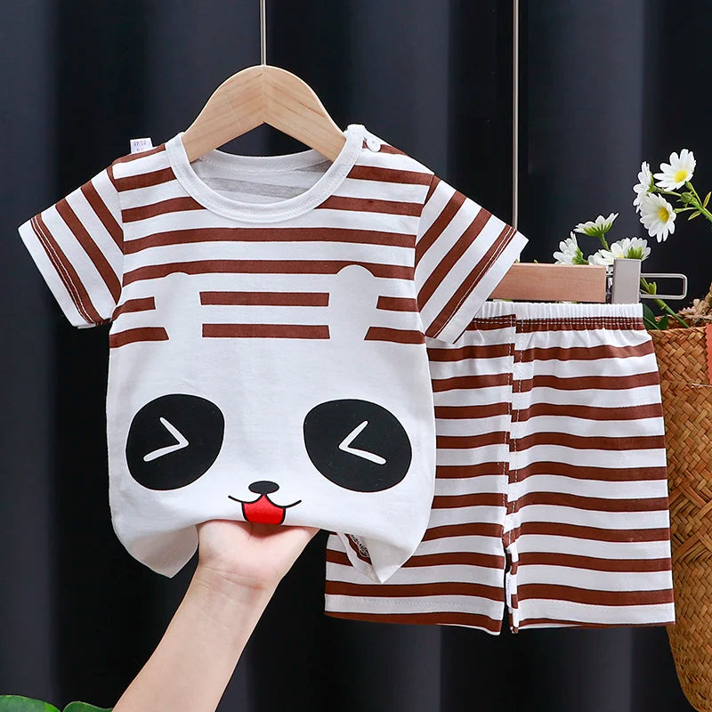 Conjunto de ropa para niños Bebé Niño/Niña Camiseta + Pantalones cortos Ropa de verano Algodón Dibujos animados Chándal casual para niños Conjunto de ropa para bebés