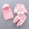 2025 Winter Casual Baby Clothing Set 3pcs Kids Bear Pattern Hooded Coat Warm Outfits for Children