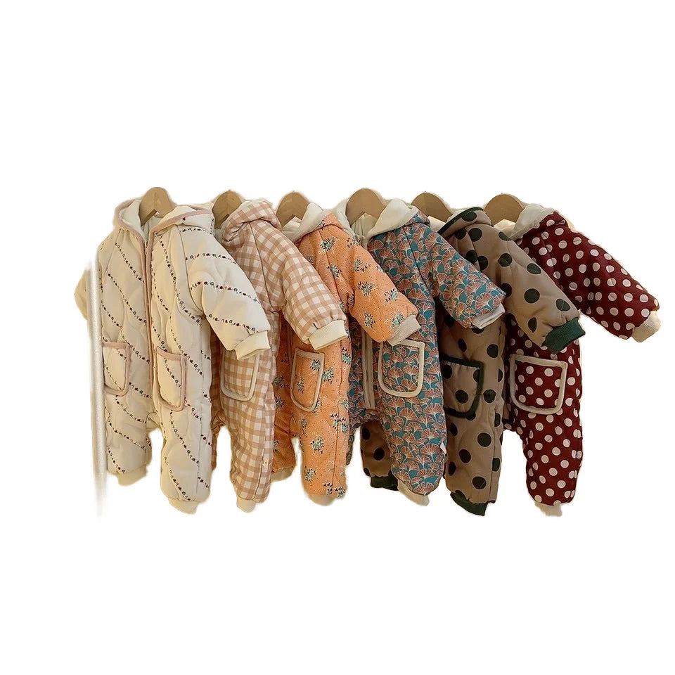 Ropa de Invierno Unisex para Bebés Recién Nacidos, Conjunto de Sudadera con Capucha y Mono con Cremallera y Estampado Floral para Niños y Niñas