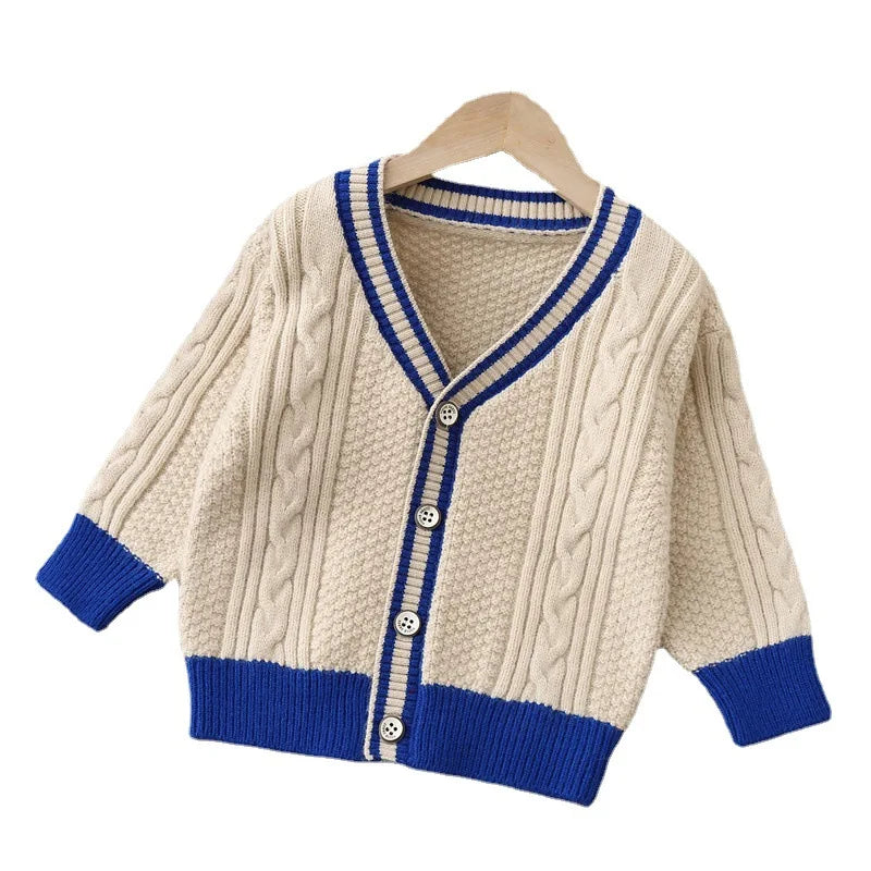 Cárdigan de manga larga para niños tipo boutique, de color liso, tejido de punto, ropa de bebé, suéteres cálidos para niña