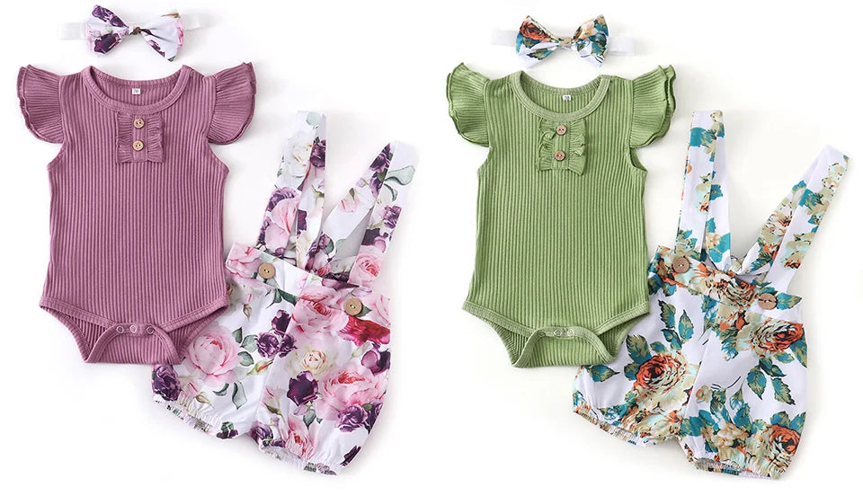 Ropa de bebé recién nacida niña verano, conjunto de 3 piezas, moda sin mangas, mameluco de color sólido, monos casuales, diadema, ropa para bebé
