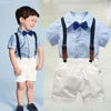 Boys Shorts Set Clothes Cotton Striped Short-sleeved Shirt White Short Four-piece Set Child Baby Clothing