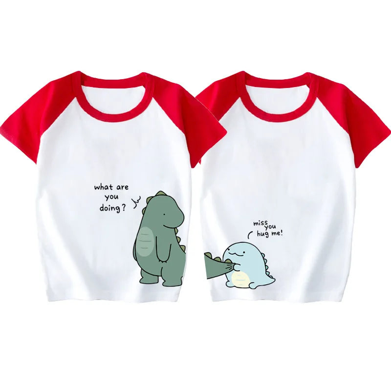 2022 Mother Kids Family Matching Outfit T-Shirts Clothes 100% Cotton Short Sleeve Dinosaurs Cartoon Parent Girls Boys Clothing