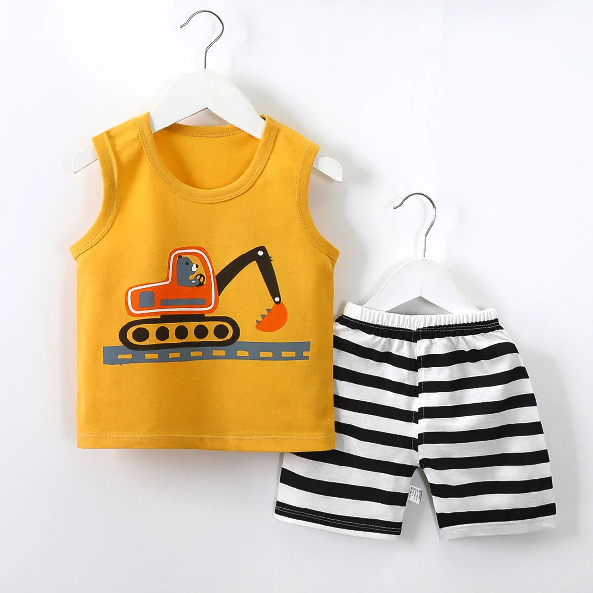 Ready Stock Boy's Summer Sleepwear Breathable Plaid T-Shirts Baby Clothing Sets with Factory Price