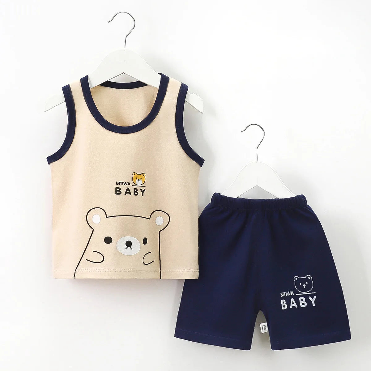 Ready Stock Boy's Summer Sleepwear Breathable Plaid T-Shirts Baby Clothing Sets with Factory Price