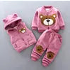 2025 Winter Lässig Baby Kleidung Set 3tlg Kinder Bärenmuster Kapuzenmantel Warme Outfits für Kinder