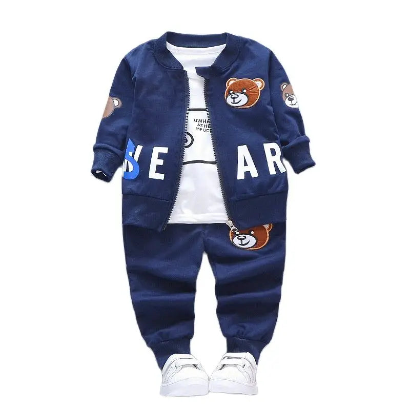 Conjuntos de ropa para niños, moda infantil, camiseta con oso de dibujos animados, chaleco, abrigo y pantalón, traje de 2 piezas, conjuntos deportivos para niños de 1 a 4 años