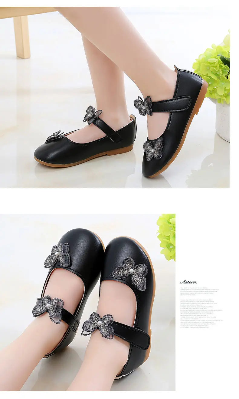 2-12Years Old Kids Leather Shoes Comfortable Beautiful Butterfly Girls Princess Shoes For Wedding Party Children Single Shoes