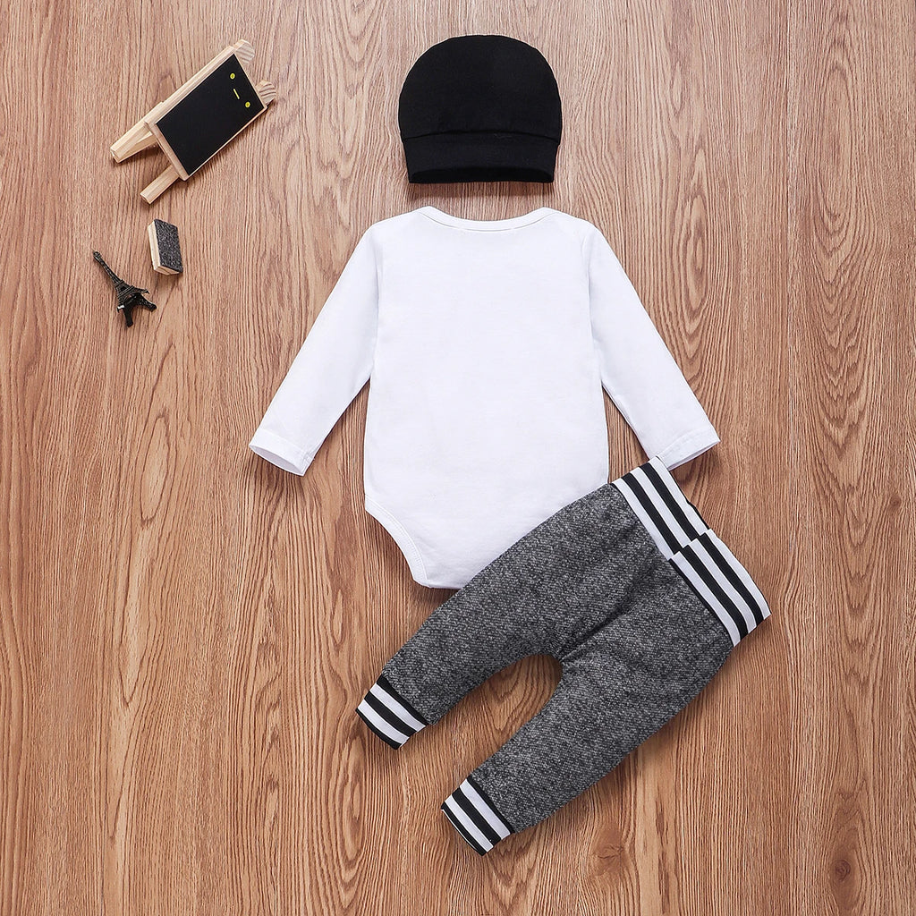 Conjuntos de ropa de algodón para bebés de 0 a 18 meses, recién nacidos, niños, mameluco de manga larga, pantalón, gorros, atuendo de 3 piezas, ropa de abrigo para bebé