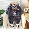 2025 Winter Casual Baby Clothing Set 3pcs Kids Bear Pattern Hooded Coat Warm Outfits for Children