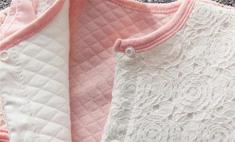 Winter Newborn Baby Girl Clothes Thicken Floral Princess Jumpsuit Clothing Sets Boys Bodysuit+ Hats
