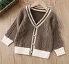 Boutique Long Sleeve Kids Cardigan Plain Color Knitwear Baby Clothing Warm Girl's Sweaters