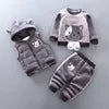 2025 Winter Casual Baby Clothing Set 3pcs Kids Bear Pattern Hooded Coat Warm Outfits for Children