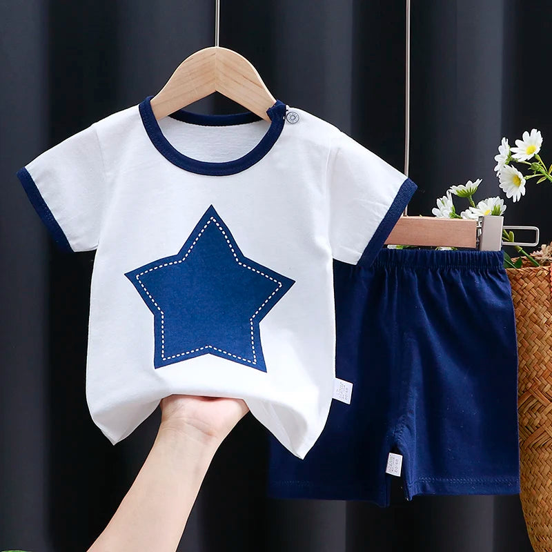 Conjunto de ropa para niños Bebé Niño/Niña Camiseta + Pantalones cortos Ropa de verano Algodón Dibujos animados Chándal casual para niños Conjunto de ropa para bebés