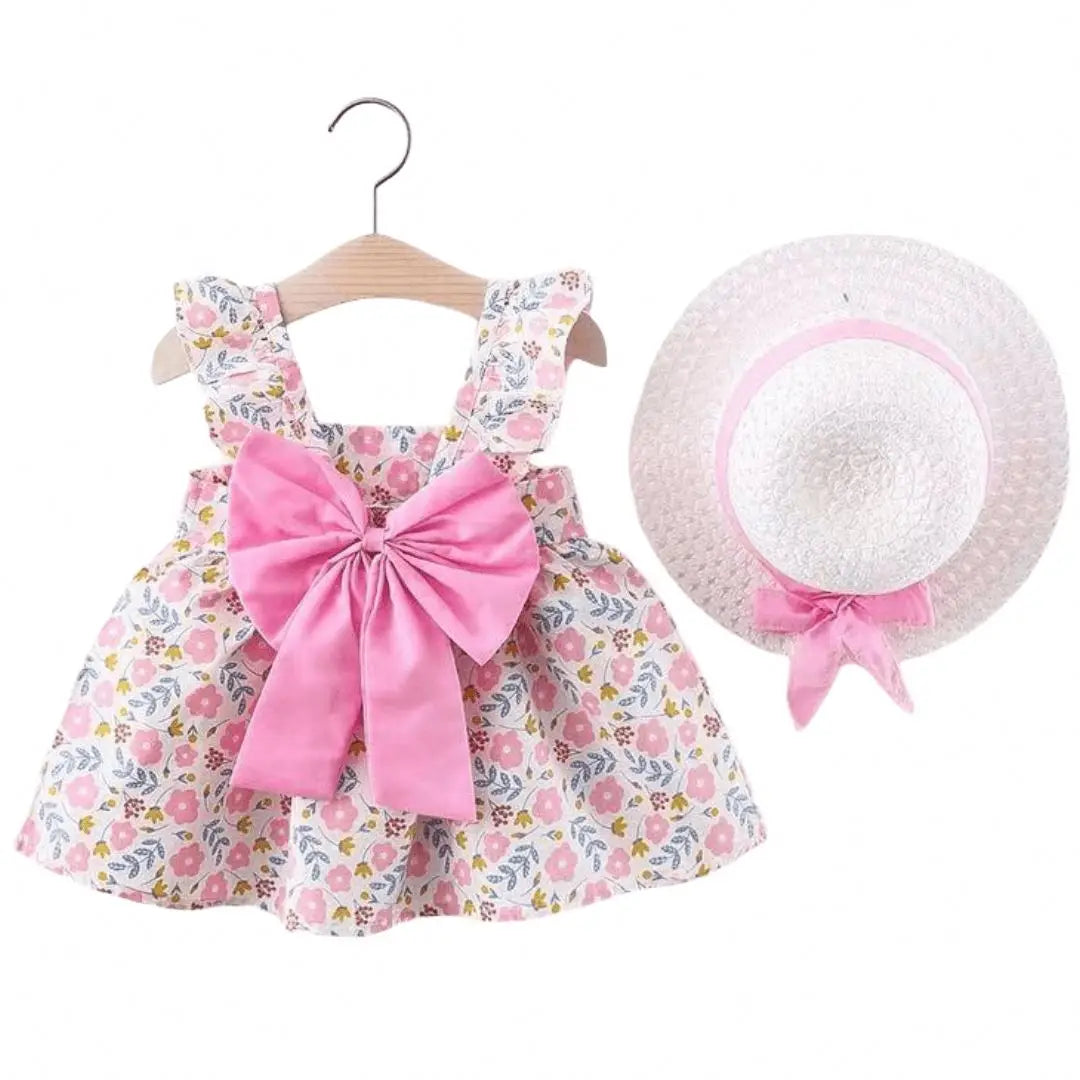 Conjuntos de ropa de bebé para verano sin mangas, playa, finos, ligeros, dulces, infantiles, florales, baratos, de algodón, para niñas pequeñas, vestido casual con sombrero
