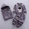 2025 Winter Casual Baby Clothing Set 3pcs Kids Bear Pattern Hooded Coat Warm Outfits for Children