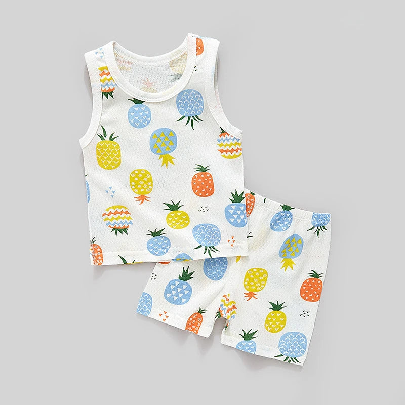 Hochwertiges Sommer-Shorts-Westen-Set aus 100 % Baumwolle für Neugeborene Mädchen und Jungen, hochwertige Babykleidung