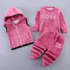 2025 Winter Casual Baby Clothing Set 3pcs Kids Bear Pattern Hooded Coat Warm Outfits for Children