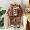 2025 Winter Casual Baby Clothing Set 3pcs Kids Bear Pattern Hooded Coat Warm Outfits for Children