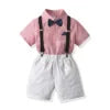 Two Pieces Baby Boys Gentleman Plain Bow Tie Short Sleeve Shorts Summer Baby Clothing Set Kids Boutique Clothing Set