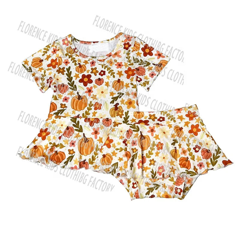 DH ODM Custom-Mädchensets Neuer Stil Kleinkind-Mädchen Peplum-Top Biker-Shorts Leggings Outfit Neugeborenen-Babykleidungssets