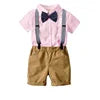 Boys Shorts Set Clothes Cotton Striped Short-sleeved Shirt White Short Four-piece Set Child Baby Clothing