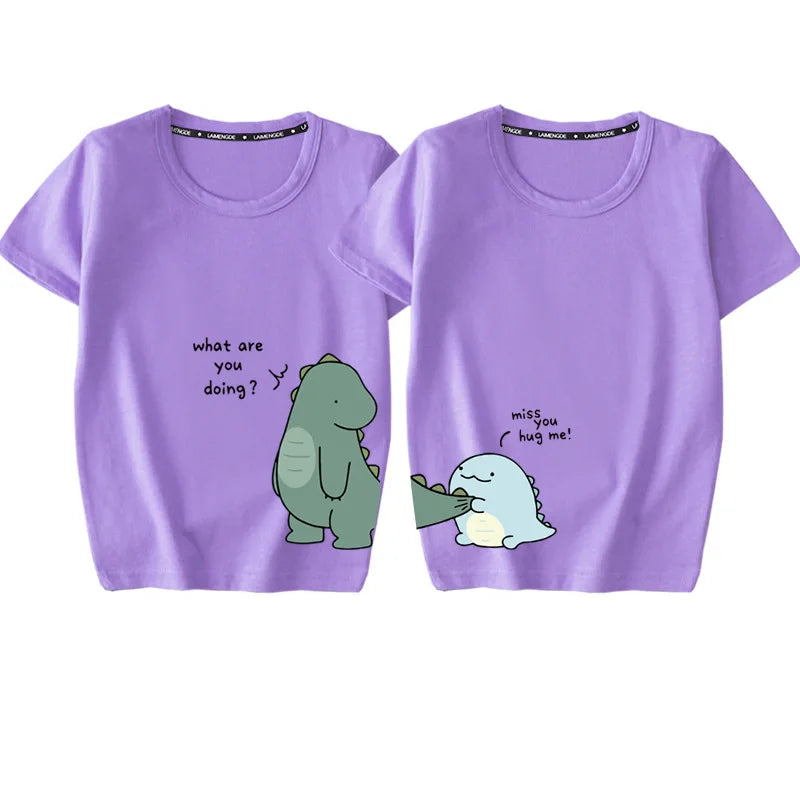 2022 Mother Kids Family Matching Outfit T-Shirts Clothes 100% Cotton Short Sleeve Dinosaurs Cartoon Parent Girls Boys Clothing