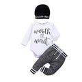 Conjuntos de ropa de algodón para bebés de 0 a 18 meses, recién nacidos, niños, mameluco de manga larga, pantalón, gorros, atuendo de 3 piezas, ropa de abrigo para bebé