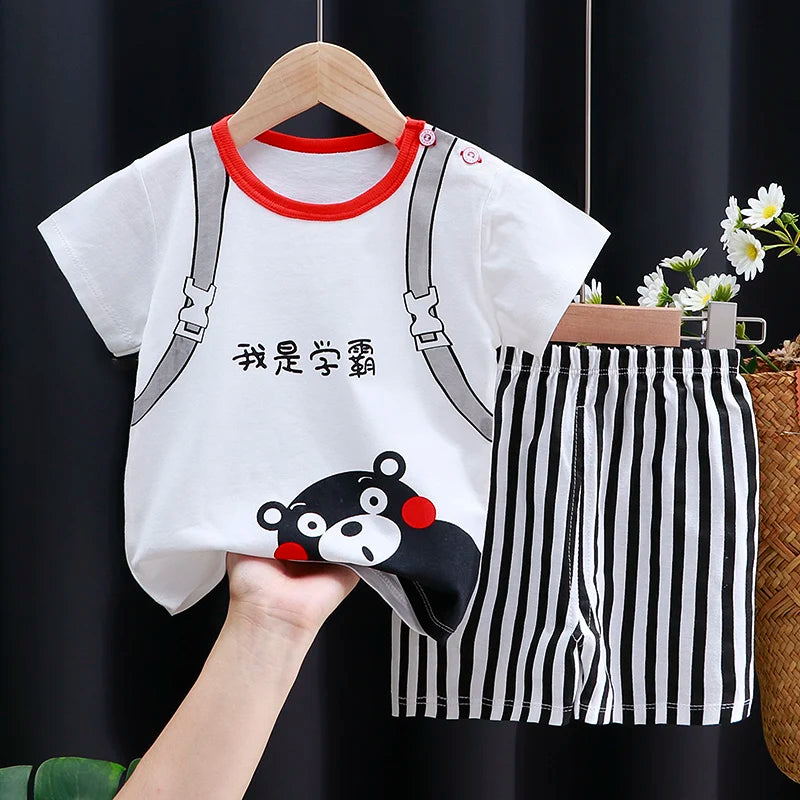 Conjunto de ropa para niños Bebé Niño/Niña Camiseta + Pantalones cortos Ropa de verano Algodón Dibujos animados Chándal casual para niños Conjunto de ropa para bebés
