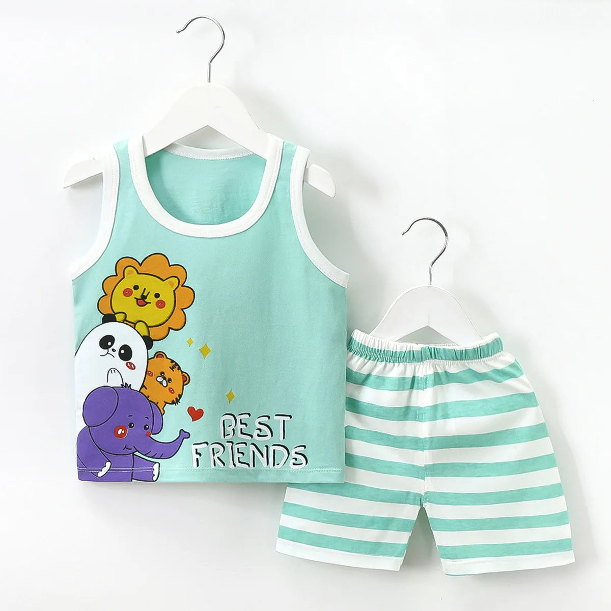 Ready Stock Boy's Summer Sleepwear Breathable Plaid T-Shirts Baby Clothing Sets with Factory Price