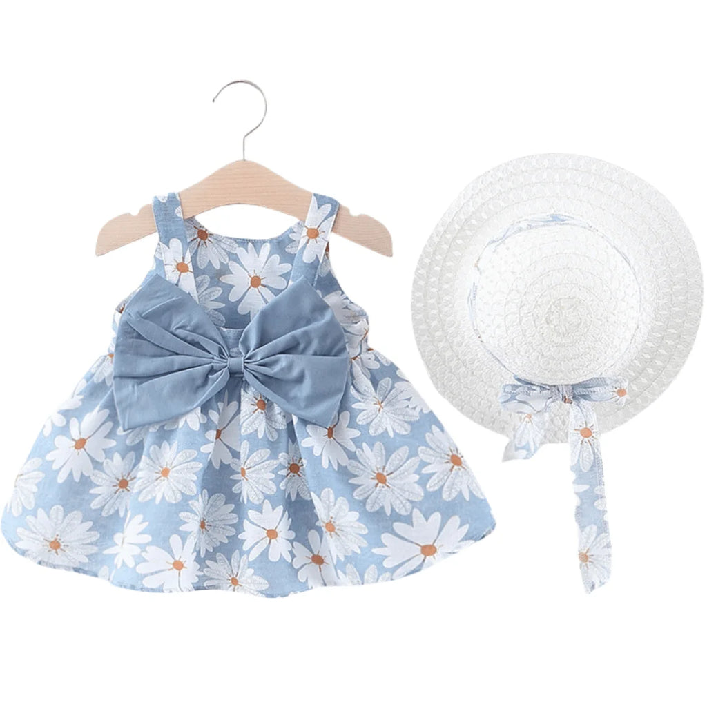 Sommerliches, ärmelloses Blumenkleid aus Baumwolle für Mädchen ODM Babykleidung mit Blumendekoration Kleinkinder Kinderkleidung