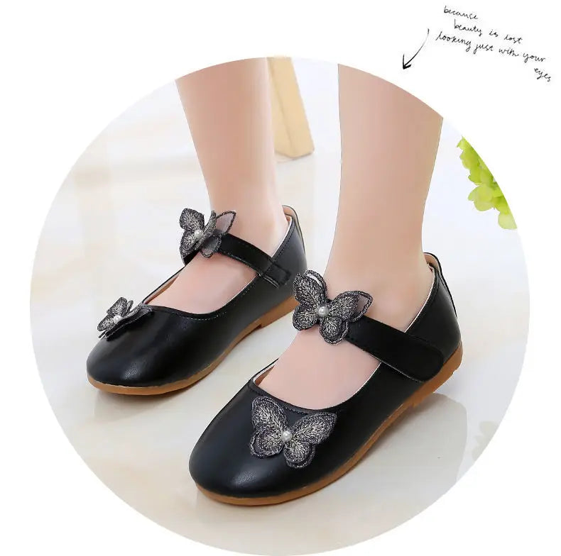 2-12Years Old Kids Leather Shoes Comfortable Beautiful Butterfly Girls Princess Shoes For Wedding Party Children Single Shoes