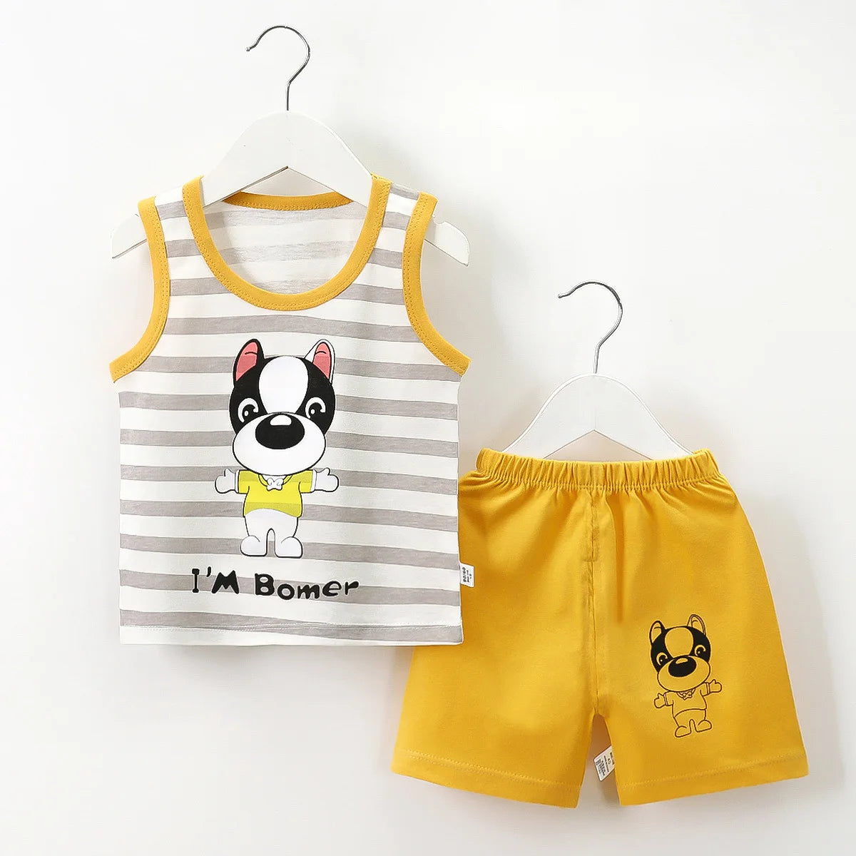 Ready Stock Boy's Summer Sleepwear Breathable Plaid T-Shirts Baby Clothing Sets with Factory Price