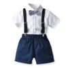 Two Pieces Baby Boys Gentleman Plain Bow Tie Short Sleeve Shorts Summer Baby Clothing Set Kids Boutique Clothing Set