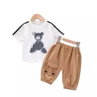 Conjuntos de ropa para niños, moda infantil, camiseta con oso de dibujos animados, chaleco, abrigo y pantalón, traje de 2 piezas, conjuntos deportivos para niños de 1 a 4 años