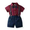 Two Pieces Baby Boys Gentleman Plain Bow Tie Short Sleeve Shorts Summer Baby Clothing Set Kids Boutique Clothing Set