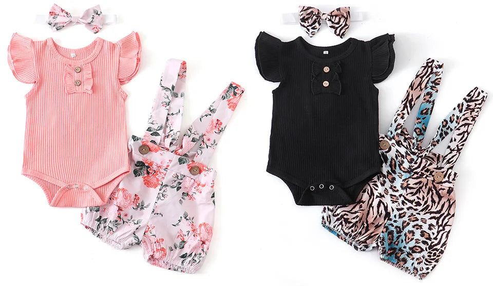 Ropa de bebé recién nacida niña verano, conjunto de 3 piezas, moda sin mangas, mameluco de color sólido, monos casuales, diadema, ropa para bebé