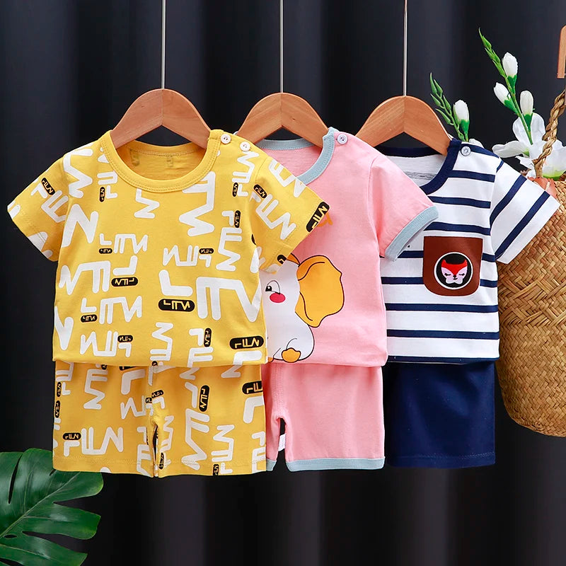 Conjunto de ropa para niños Bebé Niño/Niña Camiseta + Pantalones cortos Ropa de verano Algodón Dibujos animados Chándal casual para niños Conjunto de ropa para bebés