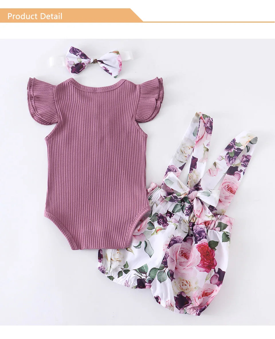 Ropa de bebé recién nacida niña verano, conjunto de 3 piezas, moda sin mangas, mameluco de color sólido, monos casuales, diadema, ropa para bebé