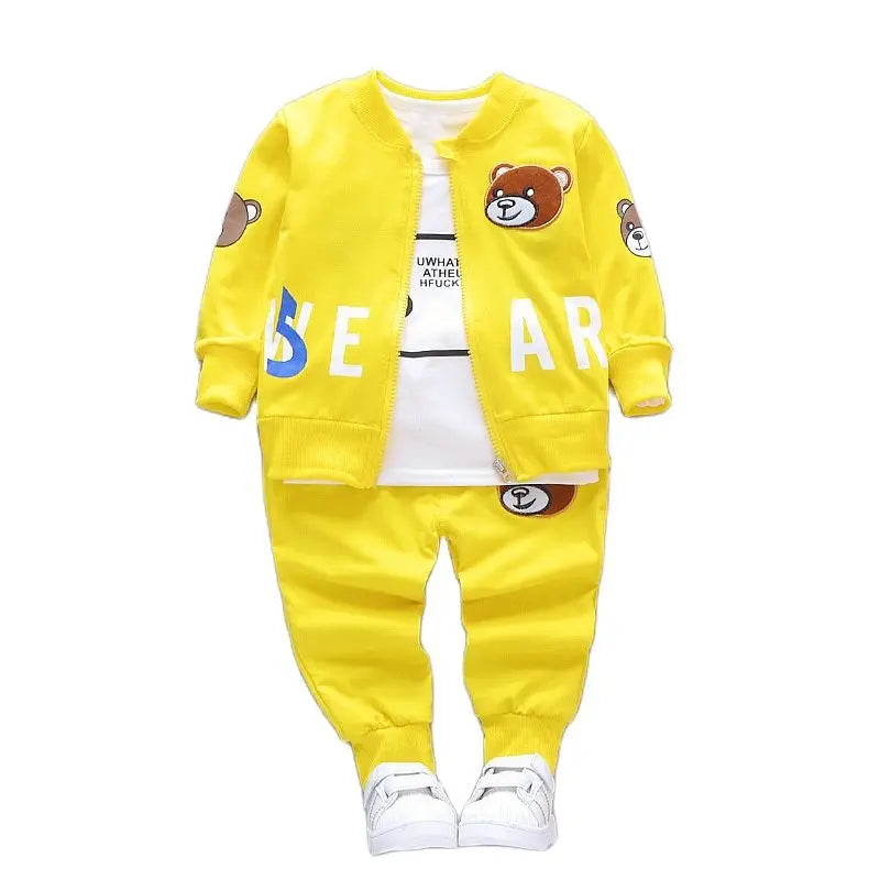 Conjuntos de ropa para niños, moda infantil, camiseta con oso de dibujos animados, chaleco, abrigo y pantalón, traje de 2 piezas, conjuntos deportivos para niños de 1 a 4 años