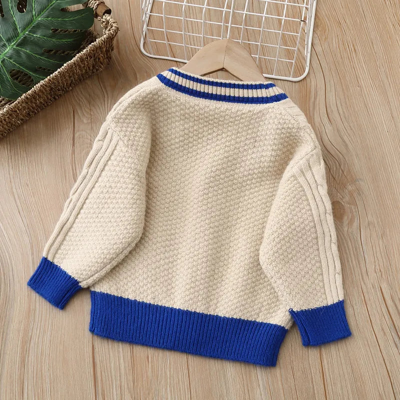 Cárdigan de manga larga para niños tipo boutique, de color liso, tejido de punto, ropa de bebé, suéteres cálidos para niña