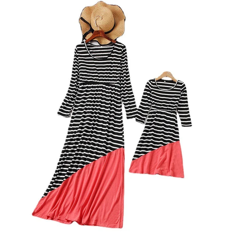 Mom and Daughter Dress Spring Fashion Mother Daughter Dresses Family Matching Cotton Outfits Girls Baby Clothing 1-9 Years Old