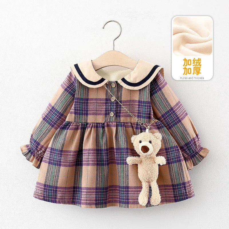Ropa de moda para bebé niña al por mayor, colección otoño 2025, vestido de cuadros para bebé, bonitos vestidos de cumpleaños para bebé
