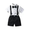 Two Pieces Baby Boys Gentleman Plain Bow Tie Short Sleeve Shorts Summer Baby Clothing Set Kids Boutique Clothing Set