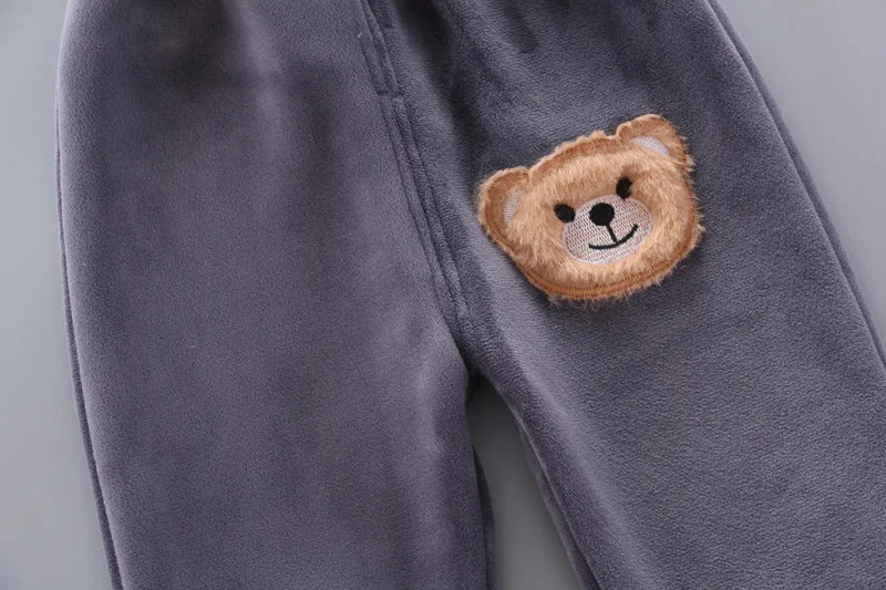 2025 Winter Lässig Baby Kleidung Set 3tlg Kinder Bärenmuster Kapuzenmantel Warme Outfits für Kinder