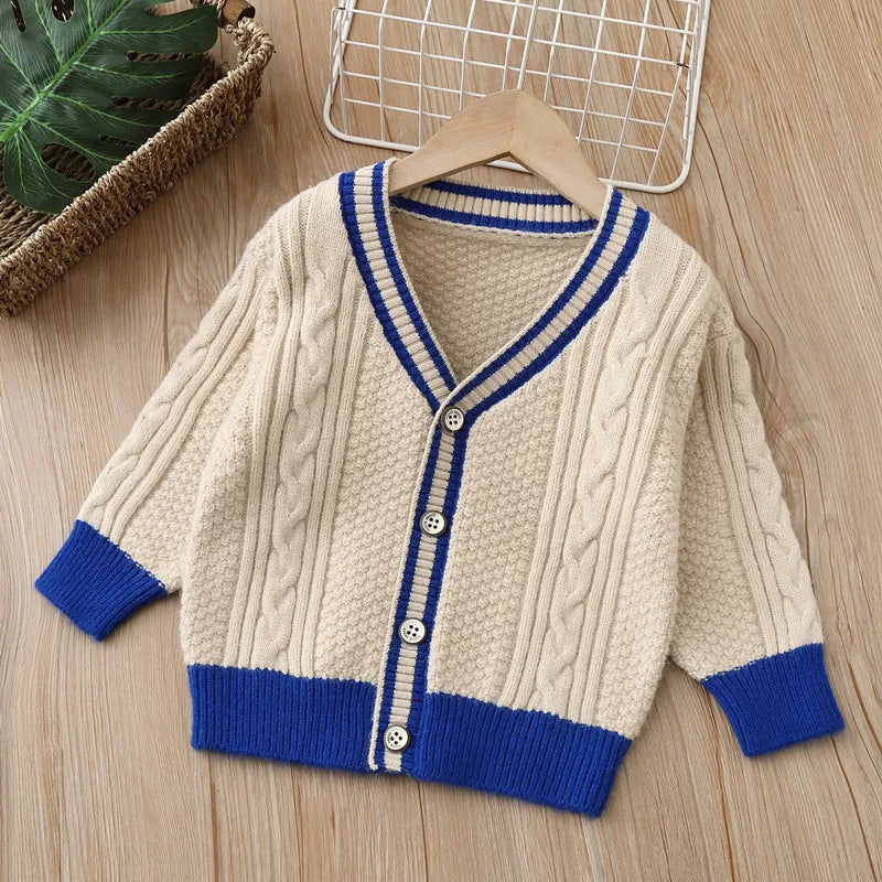 Cárdigan de manga larga para niños tipo boutique, de color liso, tejido de punto, ropa de bebé, suéteres cálidos para niña