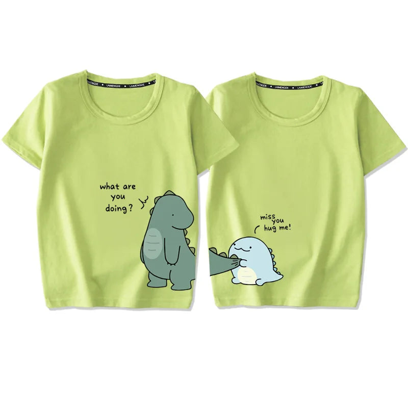 2022 Mother Kids Family Matching Outfit T-Shirts Clothes 100% Cotton Short Sleeve Dinosaurs Cartoon Parent Girls Boys Clothing