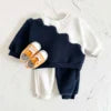 2024 Winter Warme Babykleidungssets für Jungen Neugeborene Blau Weiß Oberteil und Hose Kleinkind 1-3 Jahre