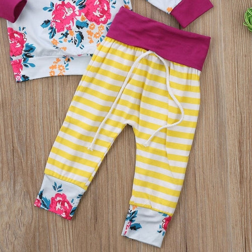 New 2 Pcs Floral Baby Girl Hooded Clothing Set